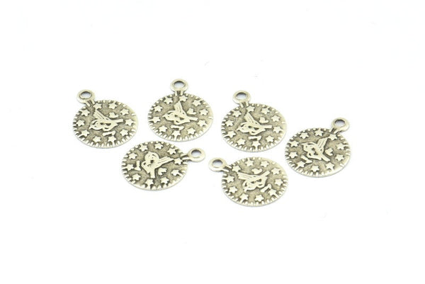 Silver Coin Charm, 50 Antique Silver Plated Brass Round Ottoman Sultan&#39;s Signature Coin Charms With 1 Loop, Findings (10mm) Brs 127 A0517