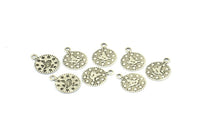 Silver Coin Charm, 50 Antique Silver Plated Brass Round Ottoman Sultan&#39;s Signature Coin Charms With 1 Loop, Findings (10mm) Brs 127 A0517