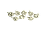 Silver Coin Charm, 50 Antique Silver Plated Brass Round Ottoman Sultan&#39;s Signature Coin Charms With 1 Loop, Findings (10mm) Brs 127 A0517