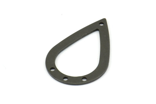 Black Drop Charm, 12 Oxidized Brass Black Drop Charms With 4 Holes, Findings (31x20x0.75mm) E043