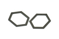 Hexagon Choker Charm, 6 Oxidized Brass Black Hexagon Charms With 1 Hole, Pendants, Findings (33x24.5x1mm) E074