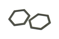 Hexagon Choker Charm, 6 Oxidized Brass Black Hexagon Charms, Pendants, Findings (33x24.5x1mm) E075