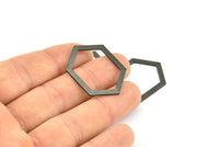 Hexagon Choker Charm, 6 Oxidized Brass Black Hexagon Charms, Pendants, Findings (33x24.5x1mm) E075