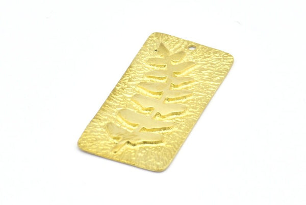 Brass Leaf Charm, 2 Raw Brass Leaf Textured Rectangle Charms With 1 Hole, Pendants (39x20mm) V146