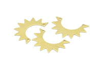 Brass Sun Charms, 10 Raw Brass Sun Charms With 2 Holes, Pendants, Earrings, Findings (35x24x12x0.80mm) B0328