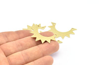 Brass Sun Charms, 10 Raw Brass Sun Charms With 2 Holes, Pendants, Earrings, Findings (35x24x12x0.80mm) B0328