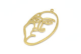 Brass Face Charm, 10 Raw Brass Face Charms With 1 Loop, Pendants, Earrings, Findings (40x22x1mm) D0626
