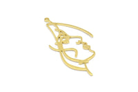 Brass Face Charm, 10 Raw Brass Face Charms With 1 Loop, Pendants, Earrings, Findings (50x25x1mm) D0624