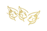 Brass Face Charm, 10 Raw Brass Face Charms With 1 Loop, Pendants, Earrings, Findings (50x25x1mm) D0624