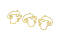Brass Face Charm, 10 Raw Brass Face Charms With 1 Loop, Pendants, Earrings, Findings (35x26x1mm) D0623