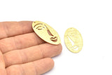 Brass Face Charm, 8 Raw Brass Textured Face Charms With 1 Hole, Pendants, Earrings, Findings (38x19x0.80mm) D0650