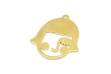 Brass Face Charm, 12 Raw Brass Face Charms With 1 Loop, Pendants, Earrings, Findings (32x25x1mm) D0619