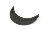 Black Crescent Pendant, 2 Oxidized Brass Black Textured Crescent Pendants With 2 Loops (34x11mm) V053