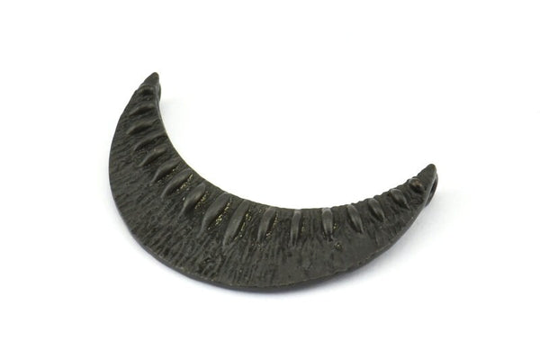 Black Crescent Pendant, 2 Oxidized Brass Black Textured Crescent Pendants With 2 Loops (34x11mm) V053