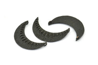Black Crescent Pendant, 2 Oxidized Brass Black Textured Crescent Pendants With 2 Loops (34x11mm) V053