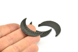 Black Crescent Pendant, 2 Oxidized Brass Black Textured Crescent Pendants With 2 Loops (34x11mm) V053