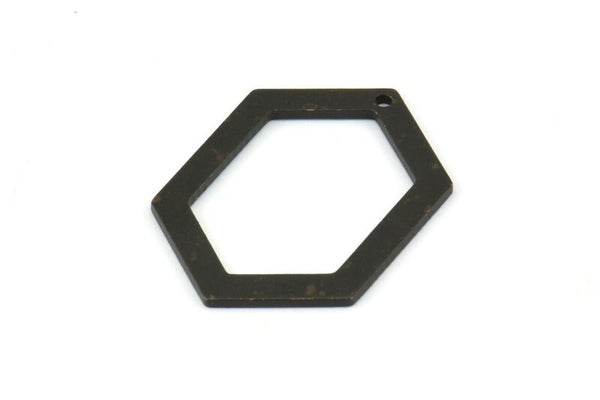 Hexagon Choker Charm, 6 Oxidized Brass Black Hexagon Charms With 1 Hole, Pendants, Findings (26.5x19x1mm) E018