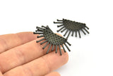 Ay ve Güneş, 2 Oksitlenmiş Pirinç Siyah Hilal ve Yarı Güneş Etnik Kolye, 2 Halka, Bulgular, Tılsımlar (37x21x1mm) BS 2444 S819