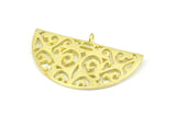 Brass Ethnic Pendant, 2 Raw Brass Semi Circle Pendants with 1 Loop (37x22x1mm) V043