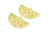 Brass Ethnic Pendant, 2 Raw Brass Semi Circle Pendants with 1 Loop (37x22x1mm) V043