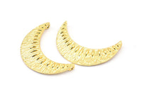 Altın Hilal Kolye, 2 Halkalı 1 Altın Kaplama Pirinç Dokulu Hilal Kolye (34x11mm) V053