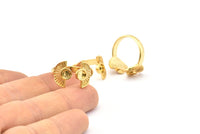 Gold Ring Settings, 1 Gold Plated Brass Half Moon Ring With 2 Stone Setting - Pad Size 4mm E635 Q0638