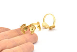 Gold Ring Settings, 1 Gold Plated Brass Half Moon Ring With 2 Stone Setting - Pad Size 4mm E635 Q0638