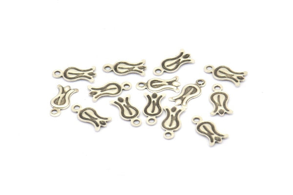 Silver Tulip Charm, 50 Antique Silver Plated Brass Tulip Charms (10x5mm) A0507