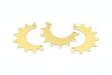 Brass Sun Pendant, 10 Raw Brass Sun Pendants With 2 Holes, Earrings, Findings (35x24x12x0.80mm) B0276