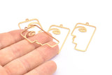 Gold Face Charm, 4 Gold Plated Brass Face Shaped Charms With 1 Loop (40x22x1mm) D0558