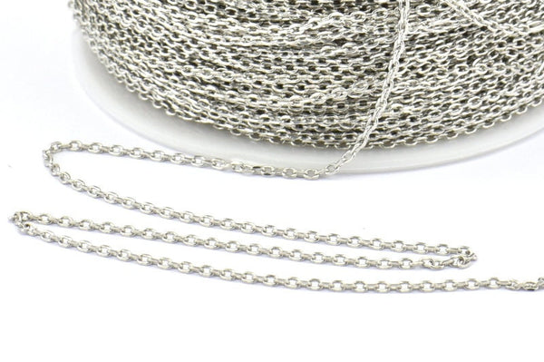 Silver Brass Chain, 20 Meters - 66 Feet Silver Tone Brass Soldered Chain (1.2x2mm) Z180