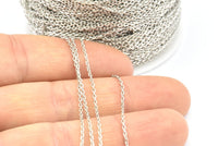 Silver Brass Chain, 20 Meters - 66 Feet Silver Tone Brass Soldered Chain (1.2x2mm) Z180
