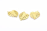 Brass Leaf Charm, Raw Brass Monstera Leaf Pendant Charms Findings (38x29x2.5mm) N0746