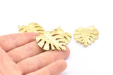 Brass Leaf Charm, Raw Brass Monstera Leaf Pendant Charms Findings (38x29x2.5mm) N0746