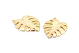 Gold Leaf Charm,  Gold Plated Brass Monstera Leaf Pendant Charms Findings (38x29x2.5mm) N0746