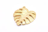 Gold Leaf Charm,  Gold Plated Brass Monstera Leaf Pendant Charms Findings (38x29x2.5mm) N0746