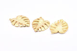 Gold Leaf Charm,  Gold Plated Brass Monstera Leaf Pendant Charms Findings (38x29x2.5mm) N0746