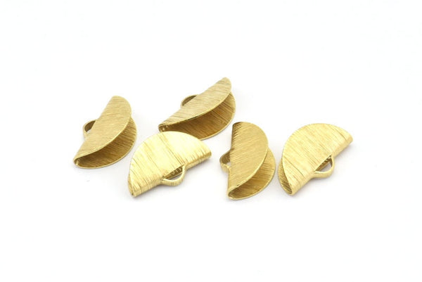 Brass Ribbon Crimp, 50 Raw Brass Textured Ribbon Crimp Ends With 1 Loop, Findings (15x9mm) D0561