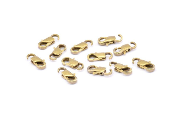 Brass Parrot Clasps, 24 Raw Brass Lobster Claw Clasps (12x6mm) A0987