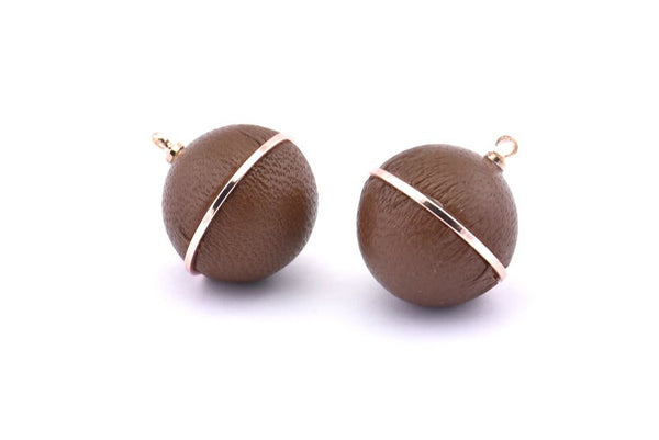 Pirinç Küre Charm, 1 Halkalı 2 Kuzu Derisi Kaplı Pirinç Küre Bağlantı Parçası, Küpeler, Kolye Uçları, Bulgular (23x20mm) B25