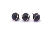 Brass Ball Charm, 2 Lamb Leather Covered Brass Ball Connectors With 2 Loops, Earrings, Pendants, Findings (23x16mm) B26