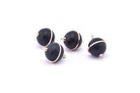 Brass Ball Charm, 2 Lamb Leather Covered Brass Ball Connectors With 2 Loops, Earrings, Pendants, Findings (23x16mm) B26