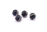 Brass Ball Charm, 2 Lamb Leather Covered Brass Ball Connectors With 2 Loops, Earrings, Pendants, Findings (23x16mm) B26
