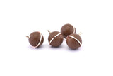 Brass Ball Charm, 2 Lamb Leather Covered Brass Ball Connectors With 1 Loop, Earrings, Pendants, Findings (19x16mm) B26