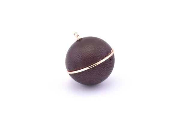 Brass Ball Charm, 2 Lamb Leather Covered Brass Ball Connectors With 1 Loop, Earrings, Pendants, Findings (28x26mm) B33