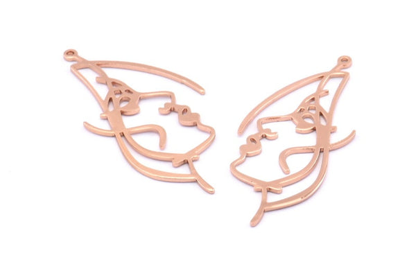 Gül Altın Yüzlü Charm, 1 Halkalı 2 Gül Altın Kaplama Pirinç Yüzlü Charm, Kolye Uçları, Küpeler, Bulgular (50x25x1mm) D0624