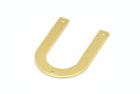 Brass Geometric Charm, 12 Raw Brass U Shaped Pendants With 3 Holes, Charms, Findings (28x20x0.80mm) D0606