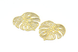 Brass Leaf Charm, 10 Raw Brass Leaf Charms With 1 Hole, Earrings (32mm) D0661