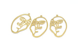 Brass Face Charm, 10 Raw Brass Face Charms With 1 Loop, Pendants, Earrings, Findings (40x22x1mm) D0626