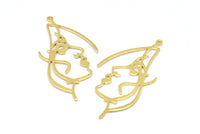Brass Face Charm, 10 Raw Brass Face Charms With 1 Loop, Pendants, Earrings, Findings (50x25x1mm) D0624